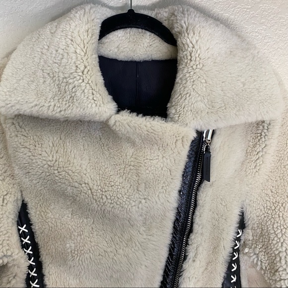 Belstaff Elmington Patent leather-trimmed shearling moto jacket black size 44 - Picture 6 of 16